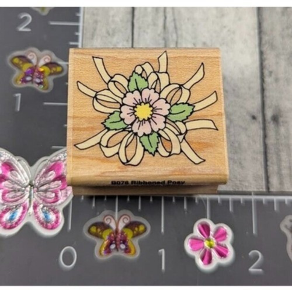 Hero Arts Ribboned Posy Flower B076 Rubber Stamp Wood #E53